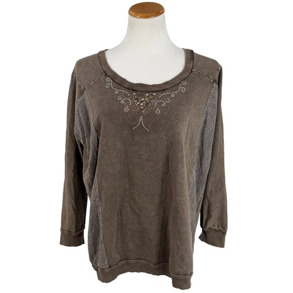 Vtg 90s NWT B.L.E.U. Studded Lace Trim Sweatshirt | Y2K Grandmacore Boho Grunge - Picture 7 of 16